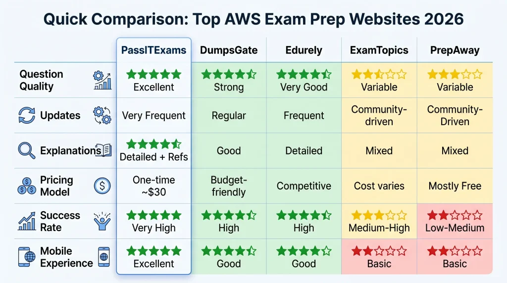 5 Best Websites for AWS Exam Dumps and Practice Tests in 2026 3 Top AWS Exam Prep Websites at a Glance