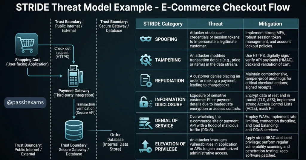 STRIDE Threat Model: Complete 2026 Guide with Examples, Template, Steps, Comparisons & AI Applications 7 E-Commerce Checkout Flow