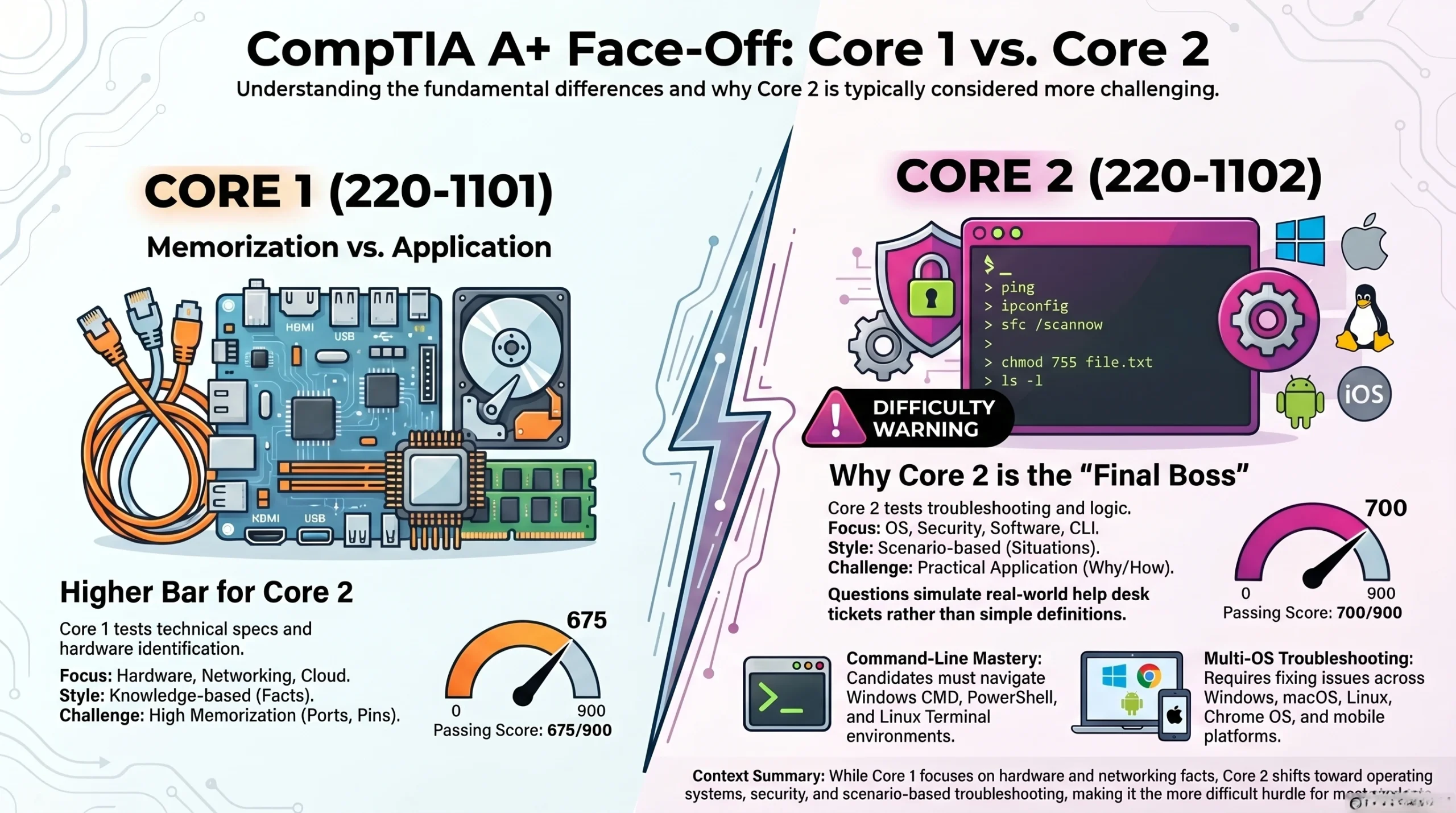 CompTIA A+ Core 2 vs Core 1: Which Exam Is Harder in 2026?