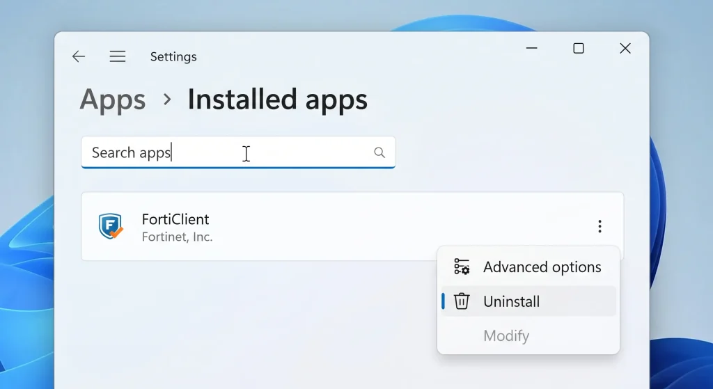 How to Completely Uninstall FortiClient (Fortinet) on Windows, macOS, Linux, iOS, Android & ChromeOS – Step-by-Step Guide 3 Uninstall via Apps and Features / Programs and Features
