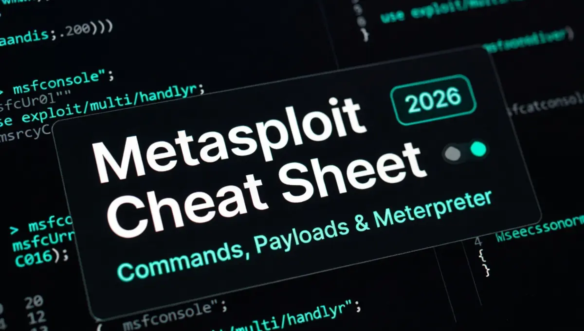 Metasploit Cheat Sheet 2026: Complete Commands Guide (msfconsole, msfvenom & Meterpreter)